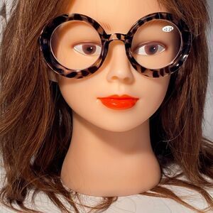 1063 Fern Oversized 2.25 Reading Glasses Readers Round Grey Black Tortoise NWT